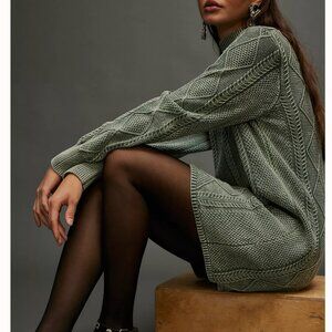 Free People Green Cable Knit Mini Dress